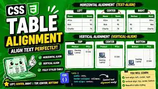 CSS || TABLE TEXT ALIGNMENT : HORIZONTAL, VERTICAL : TOP, CENTER, BOTTOM || TUTORIAL.