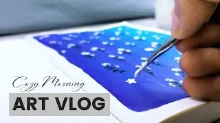 Art Vlog : Cozy Morning | Easy Design Acrylic Painting for Beginners | Satisfying ASMR Video