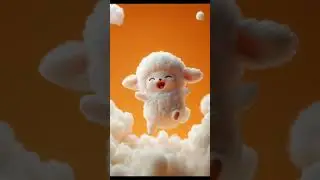 &ldquo;Cute 3D Lamb Character Jumping in Fluffy Clouds &ndash; Bright Orange Background&rdquo;