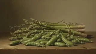 Samsung Frame TV Art - Still Life Asparagus & Garden Peas - Vibrant Greens