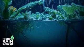 Macro Rain on Water Plants · Sleep Fast & Calm Focus · Night Garden Ambience · 3 Hours