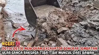 NGERI‼️DETIK DETIK MENCEKAM EXCAVATOR BONGKAR JEMBATAN ULAR SANCA RAKSASA TIBA TIBA MUNCUL DR BAWAH