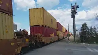 Dual CitiRail units flying solo! CN eastbound intermodal at Ridout Street on May 5, 2018