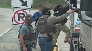 Inspection Checking for Illegal Drivers by Homeland Security Indiana Truck Scale