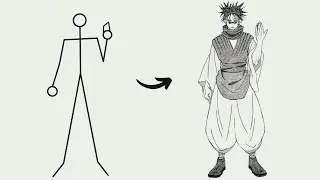How to Draw Choso Full Body from Stickman | Easy Step-by-Step | Jujutsu Kaisen