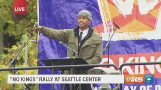 No Kings protest Seattle: King County Council Chair Girmay Zahilay leads protesters in chants