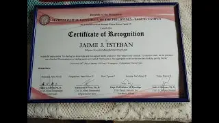 CERTIFICATE OF  RECOGNITION - TO. JAIME J. ESTEBAN (SCHOOL T.U.P. TAGUIG CAMPUS)