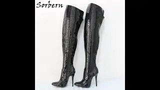 Sorbern U-Shape Open Back Thigh High Boots Women Fetish Style Hard Shaft