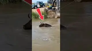 LA GUARDIA CIVIL RESCATA A UN TORO DE UN R&Iacute;O CON UNA RETROEXCAVADORA 😱🐂 #shorts #toros #bulls