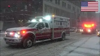 SNOW BLIZZARD - FDNY EMS Ambulances x2 responding with siren and lights
