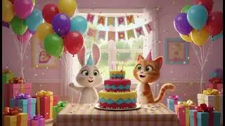 Happy Birthday Amira ! Le chat et le lapin c&eacute;l&egrave;brent sa journ&eacute;e magique