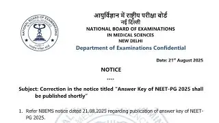 NEET PG 2025 Breaking News 🔥 NBEMS Will Release Answer Key Shortly II Big New for NEET PG 2025