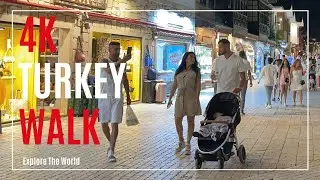 【4K】 Turkey Side Walk - Evening Streets of Ancient City with City Sounds | Antalya Turkey 2024
