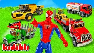 Spiderman Rescues Toy Trucks Stuck in Snow 🚛 Epic Winter Rescue Mission  | Toys for Kids | Kidibli