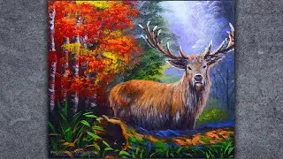 Acrylic Animal Painting Tutorial #shorts / Deer with Forest / Fine Art Techniques