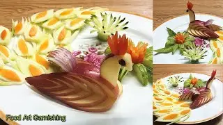 Amazing Art In Apple Peacock Carving Garnish | Food Art Garnishing