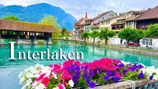 Interlaken , Beautiful Town in Switzerland Between Two Lakes ! Morning Walk In Swiss town