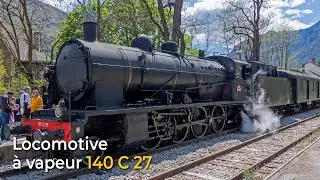 Passage de la locomotive à vapeur 140 C 27 au Barry de la Bâtie des Vigneaux (Hautes-Alpes).