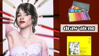 Real time drawing of Camila Cabello as Cinderella / draw along (realistic colored pencil portrait)