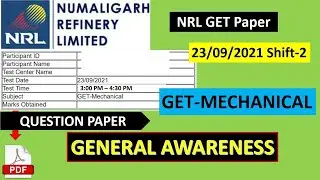 #NRL GET Mechanical 23 September 2021 paper | Numaligarh refinery GET mechanical paper