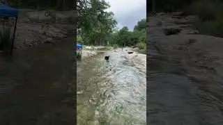 Playing fetch with my German shepherd in the frio river!