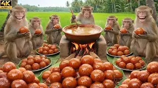 Monkeys Made Lots of Ladoos Together by Happy 😮🔥 | Traditional Village Cooking