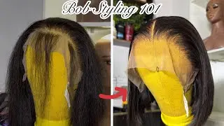 HOW TO: Style a Bob Wig | Glue-less Frontal Wig From Scratch | PART II | Blunt Cut, Styling & Part