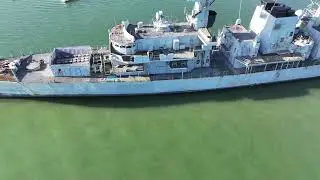 HMS Montrose being waiting to be scrapped. #royalnavy #warships #dronevideo #mavic3pro #portsmouth