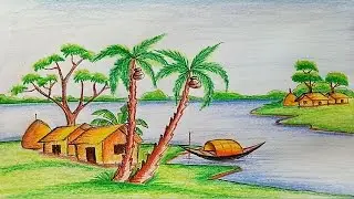 How to draw a village scenery Step by step (very easy) || Art video