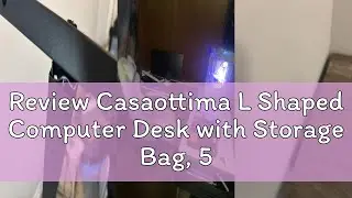 Review Casaottima L Shaped Computer Desk with Storage Bag, 57.5 Inch Reversible Gaming Table, Home O