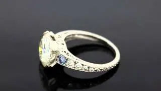 M.C. Vintage Style Platinum Creation With Blue Chatham Created Diamonds