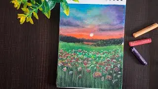 Relaxing painting with me🌸#acrylicscenery #landscapedrawing #drawing #oilpastel #oilpasteldrawing