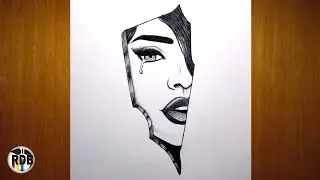 SAD GIRL Face Reflected in a Broken Mirror - Drawing Tutorial for Beginners?