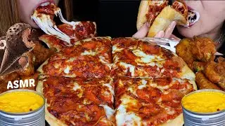 ASMR CHEESY PEPPERONI PIZZAS, HOT WINGS, AND DOUBLE CHOCOLATE ICE CREAM CONES 먹방