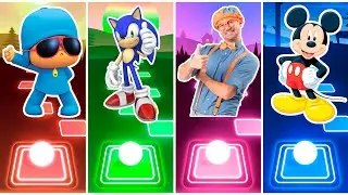 Pocoyo VS Sonic Prime VS Blippi VS Mickey Mouse Coffin Dance. 🎶Tiles Hop EDM Rush!