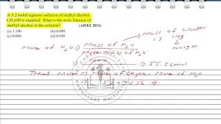 A 5.2 molal aqueous solution of methyl alcohol, CH3OH is supplied. What is the mole