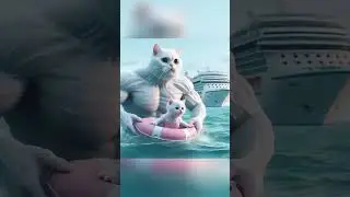 The brave Father Cat Vs The Sea Monster