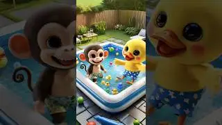 Adorable Duckling and Monkey Have a Splashy Time in an Inflatable Pool &ndash; Too Cute to Miss!#duck