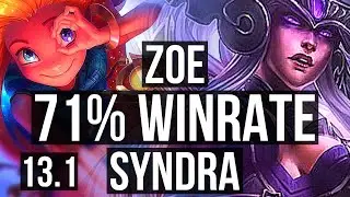 ZOE vs SYNDRA (MID) | 9/1/8, 71% winrate, Legendary | EUW Master | 13.1