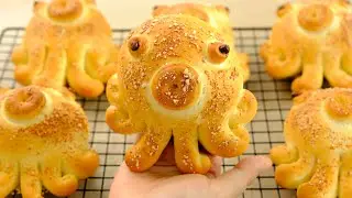 🐙Креативные булочки с сыром и осьминогом | Легко, вкусно и весело дома