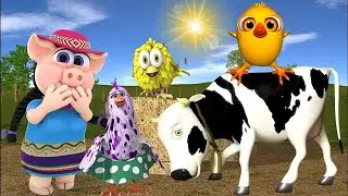 El Pollito Pío 3D |  Toro, Dino y Tractor juegan en la granja de Zenon |  Parte-A