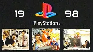 1998 TV in Restaurant PlayStation ad featuring Laura croft. crash bandicoot & sweet tooth