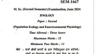 M.Sc. 2nd Sem. Zoology second Paper Exam! Population Ecology and Environmental Physiology पेपर