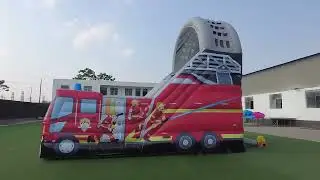 Outdoor kids fire truck inflatable bouncer castle combo  bounce house with  inflatable slide