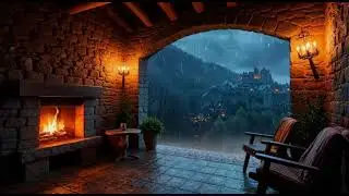 Medieval Rain & Fireplace Ambience 🔥🌧️ Winter Rain & Distant Thunder | Cozy 1 Hour
