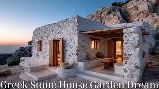 Small Greek Stone House Design | Whitewashed Walls & Lush Green Garden Inspiration