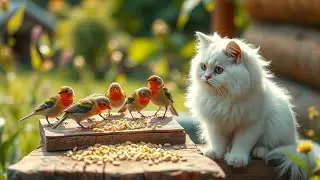 CAT TV Birds View NO ADS😺 Midsummer Nut Party with Cutest Red Squirrels & Adorable Little birds Fun