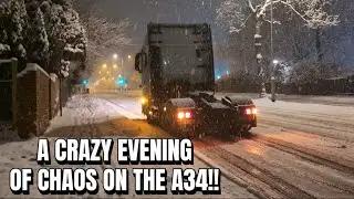 Снег вызвал хаос на трассе A34. 