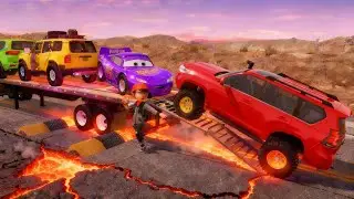 McQueen Flatbed Truck Transport &ndash; Lava Crack Disaster | BeamNG Drive