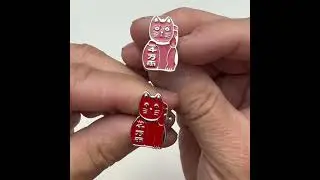 Maneki-neko Japanese Beckoning Cat Cufflinks Red Silver Jay Pins #cufflinks #jewelry #japanese